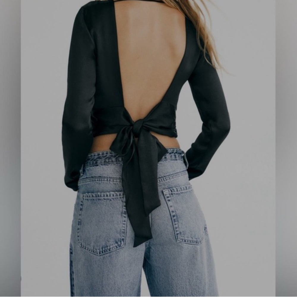 Zara black satin feel, backless top